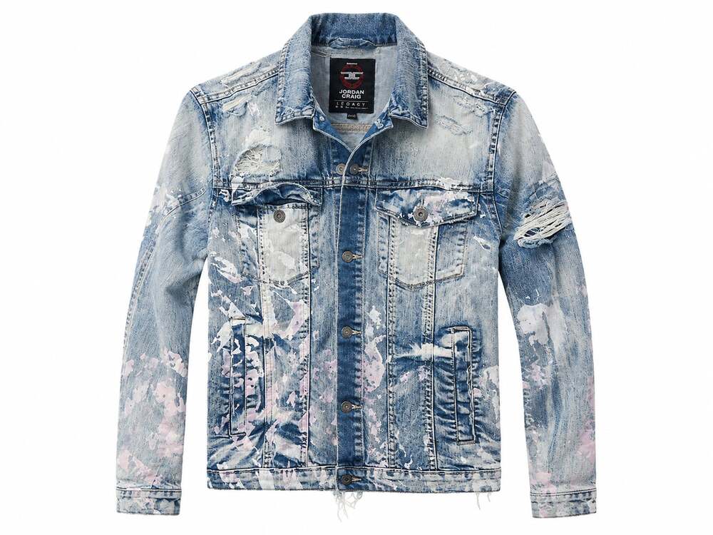 Jordan Craig Legacy Edition Distressed Paint Splatter Denim Jacket Size L